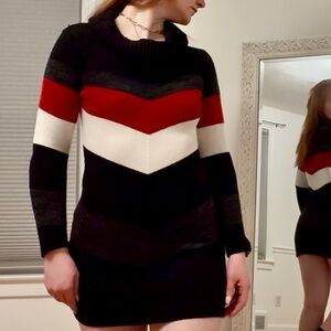 Women's Black, Red, and White Sweater Dress